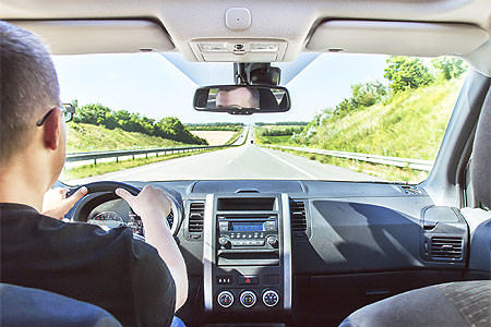 Looking through windshield while driving