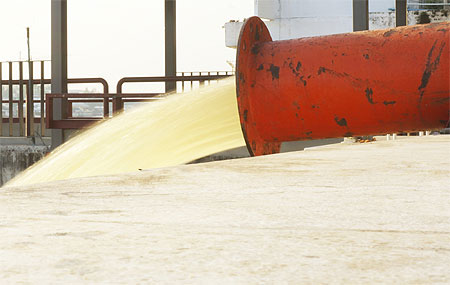 Sewerage discharge pipe with yellowish water