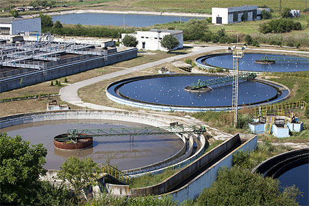 Primary sedimentation tanks at wastewater treatment plant