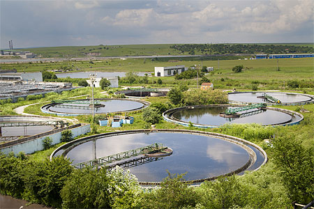 Primary sedimentation tanks at wastewater treatment plant